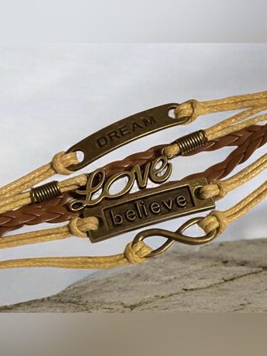 Jewelry - Dream Love Believe Bracelet - Multistrand Faux Leather